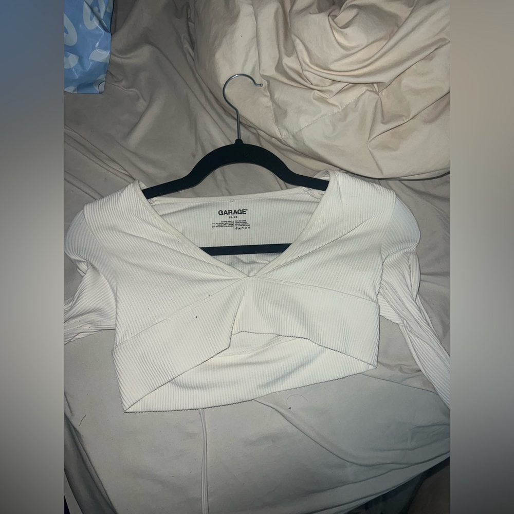 Garage ribbed long sleeve with low v neck